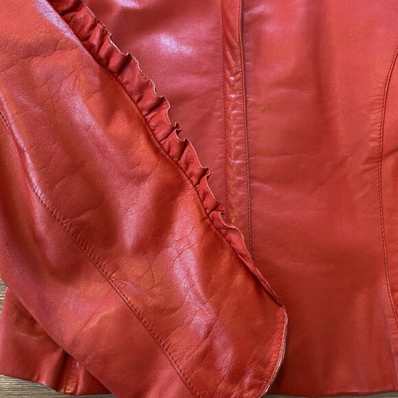 Vintage Triangles - Tannery West Jacket Womens Red Sz 5 Leather Ruffle 80's 90's - Picture 13 of 16